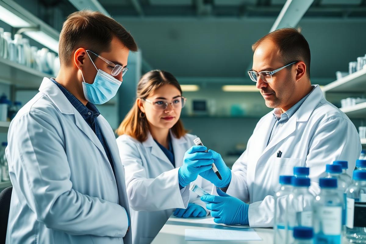 Life sciences researchers collaborating in a laboratory